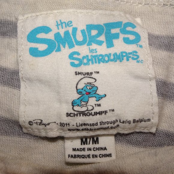 Crop Top Smurfs Graphic T-shirt M-Grey Stripped - Picture 3 of 5